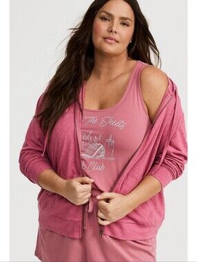 Torrid Sleep Full Zip Lounge Hoodie Dusty Pink Heather Size 1X